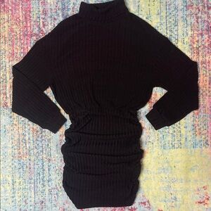 SHEIN Black Ribbed Turtleneck Sweater Dress